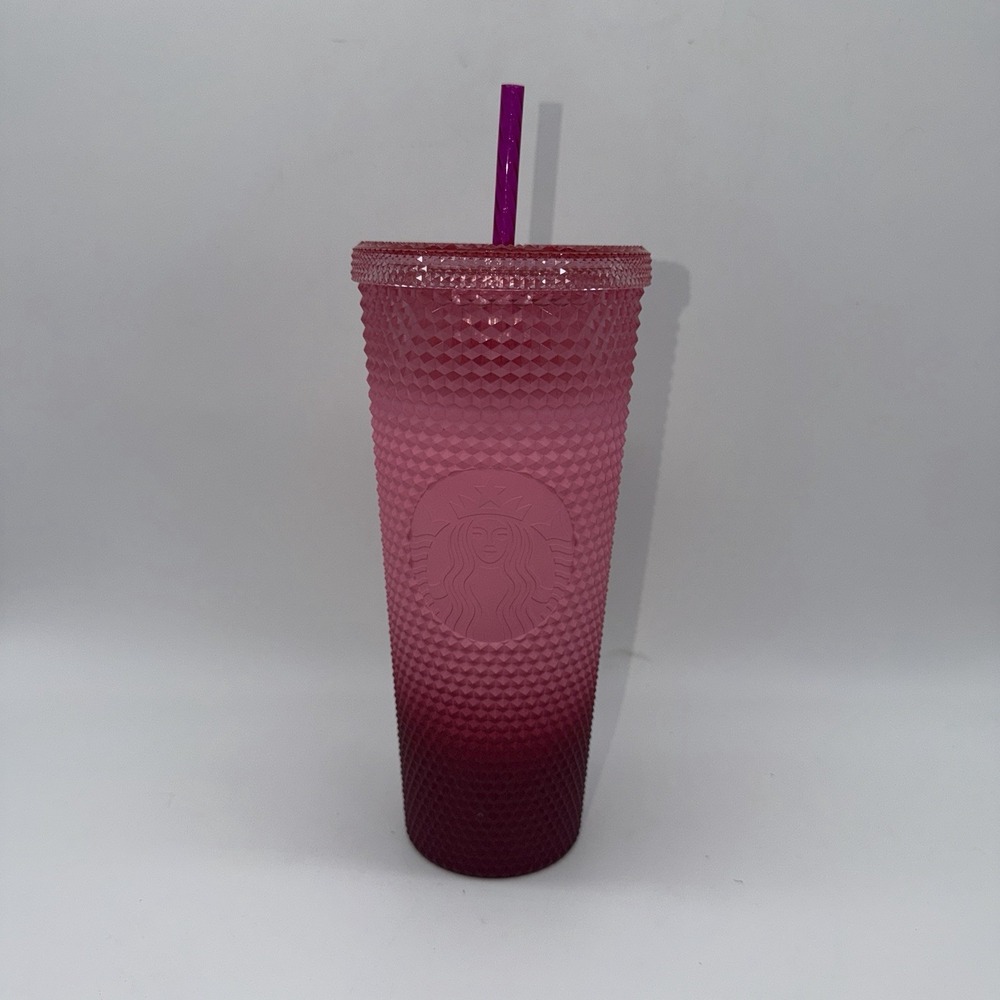 New Starbucks 2021 Blush Pink Waxberry Ombre Gradient Studded 24oz Tumbler Cup